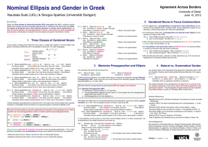 Nominal Ellipsis and Gender in Greek Agreement Across Borders University of Zadar