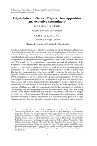 Polydefinites in Greek : Ellipsis, close apposition and expletive determiners