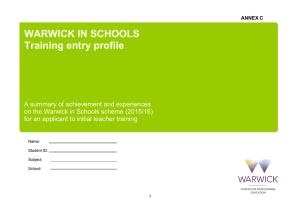 WARWICK IN SCHOOLS Training entry profile
