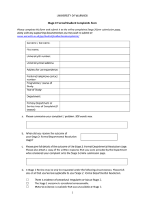UNIVERSITY OF WARWICK  Stage 3 Formal Student Complaints form