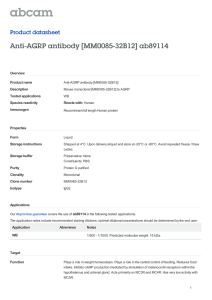 Anti-AGRP antibody [MM0085-32B12] ab89114 Product datasheet Overview Product name