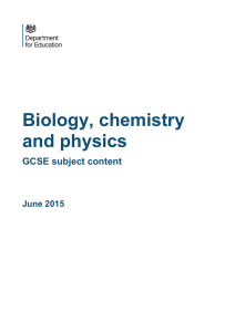 Biology, chemistry and physics GCSE subject content June 2015