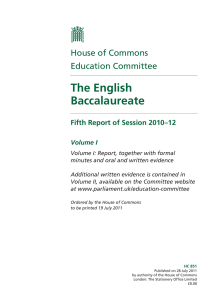 The English Baccalaureate House of Commons Education Committee