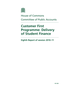 Customer First Programme: Delivery of Student Finance House of Commons