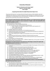 University of Warwick Supporting Information for English Observation Report Form