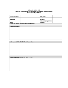 University of Warwick Observation Report Form