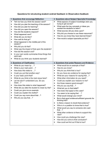   Questions for structuring student centred feedback in Observation feedback