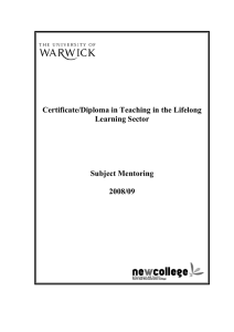 Certificate/Diploma in Teaching in the Lifelong Learning Sector Subject Mentoring 2008/09