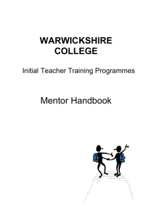 WARWICKSHIRE COLLEGE Mentor Handbook Initial Teacher Training Programmes