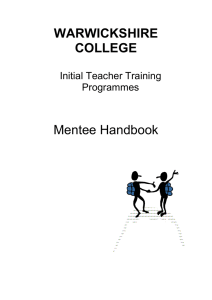 WARWICKSHIRE COLLEGE Mentee Handbook Initial Teacher Training