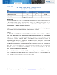 Brief Rationale MAY 17, 2016 TONI INDUSTRIES PRVATE LIMITED