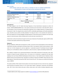 Brief Rationale MAY 12, 2016 PROGRAMME OF RURAL ELECTRIFICATION CORPORATION LIMITED