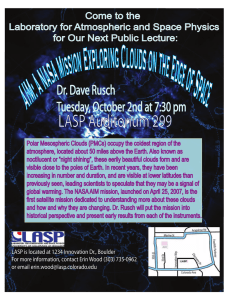 LASP Auditorium 299 Dr. Dave Rusch Tuesday, October 2nd at 7:30 pm