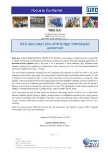 Notice to the Market WEG announces new wind energy technological agreement