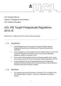 UCL IOE Taught Postgraduate Regulations 2015-16  Introduction