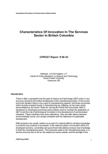 Characteristics Of Innovation In The Services Sector In British Columbia