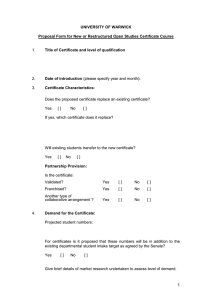 UNIVERSITY OF WARWICK  Title of Certificate and level of qualification