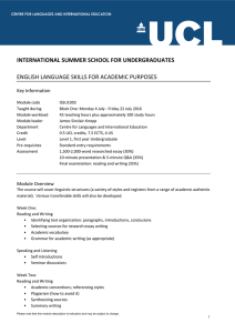 INTERNATIONAL SUMMER SCHOOL FOR UNDERGRADUATES ENGLISH LANGUAGE SKILLS FOR ACADEMIC PURPOSES