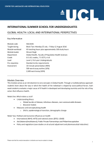 INTERNATIONAL SUMMER SCHOOL FOR UNDERGRADUATES GLOBAL HEALTH: LOCAL AND INTERNATIONAL PERSPECTIVES