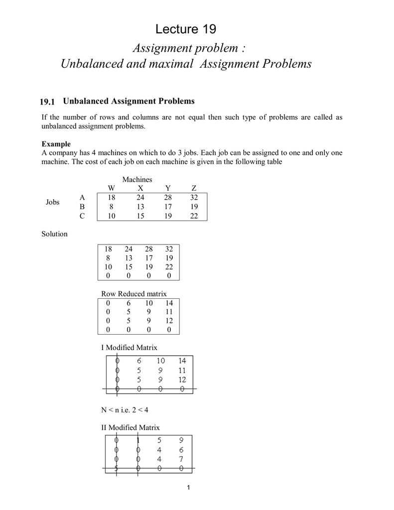 unbalanced assignment problem question