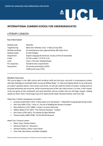 INTERNATIONAL SUMMER SCHOOL FOR UNDERGRADUATES LITERARY LONDON Key Information