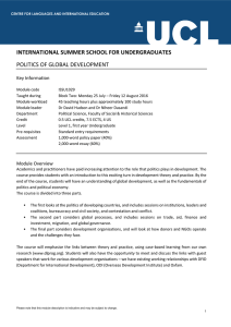 INTERNATIONAL SUMMER SCHOOL FOR UNDERGRADUATES POLITICS OF GLOBAL DEVELOPMENT Key Information