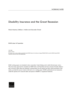 Disability Insurance and the Great Recession WORKING PAPER RAND Labor &amp; Population