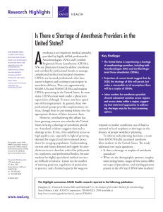 A Is There a Shortage of Anesthesia Providers in the United States?