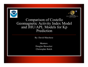 Comparison of Costello Geomagnetic Activity Index Model and JHU/APL Models for Kp Prediction
