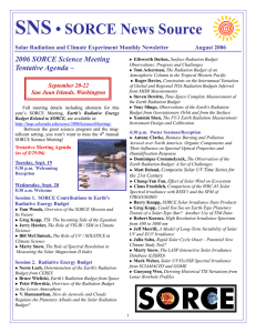 SNS • SORCE News Source 2006 SORCE Science Meeting Tentative Agenda –