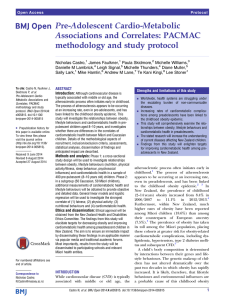 Pre-Adolescent Cardio-Metabolic Associations and Correlates: PACMAC methodology and study protocol