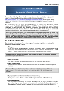 Lord Rootes Memorial Fund  Constructing a Report: Summary Guidance LRMFC 5/09-10 (revised)