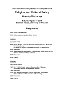 Religion and Cultural Policy One-day Workshop Programme