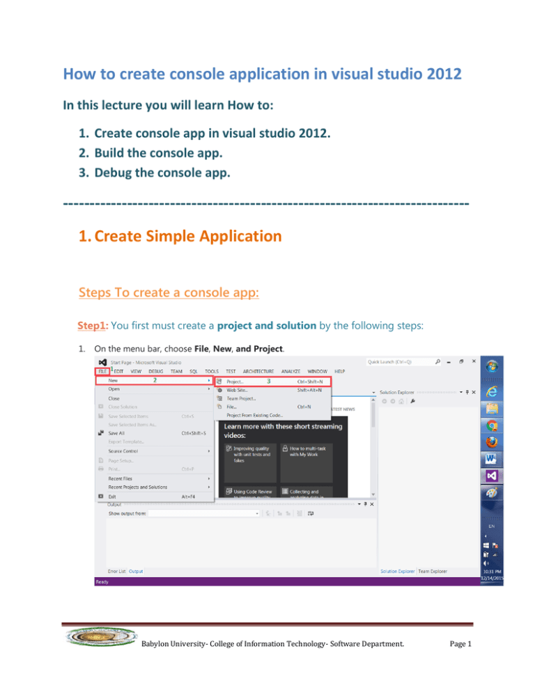 How To Create Console Application In Visual Studio 2012