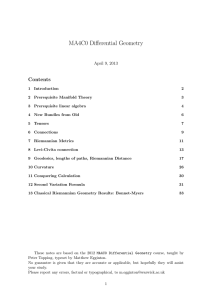 MA4C0 Differential Geometry Contents April 9, 2013