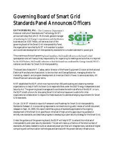 Governing Board of Smart Grid Standards Panel Announces Officers