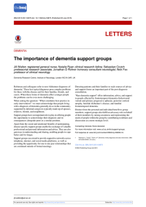 LETTERS The importance of dementia support groups DEMENTIA registered general nurse