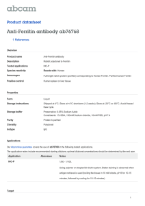 Anti-Ferritin antibody ab76768 Product datasheet 1 References Overview
