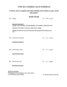 TYPE III CATERER VALUE SCHEDULE BASE YEAR bid packet.