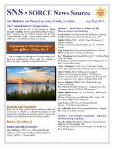 SNS • SORCE News Source 2015 Sun-Climate Symposium –
