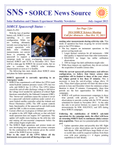 SNS • SORCE News Source SORCE Spacecraft Status –