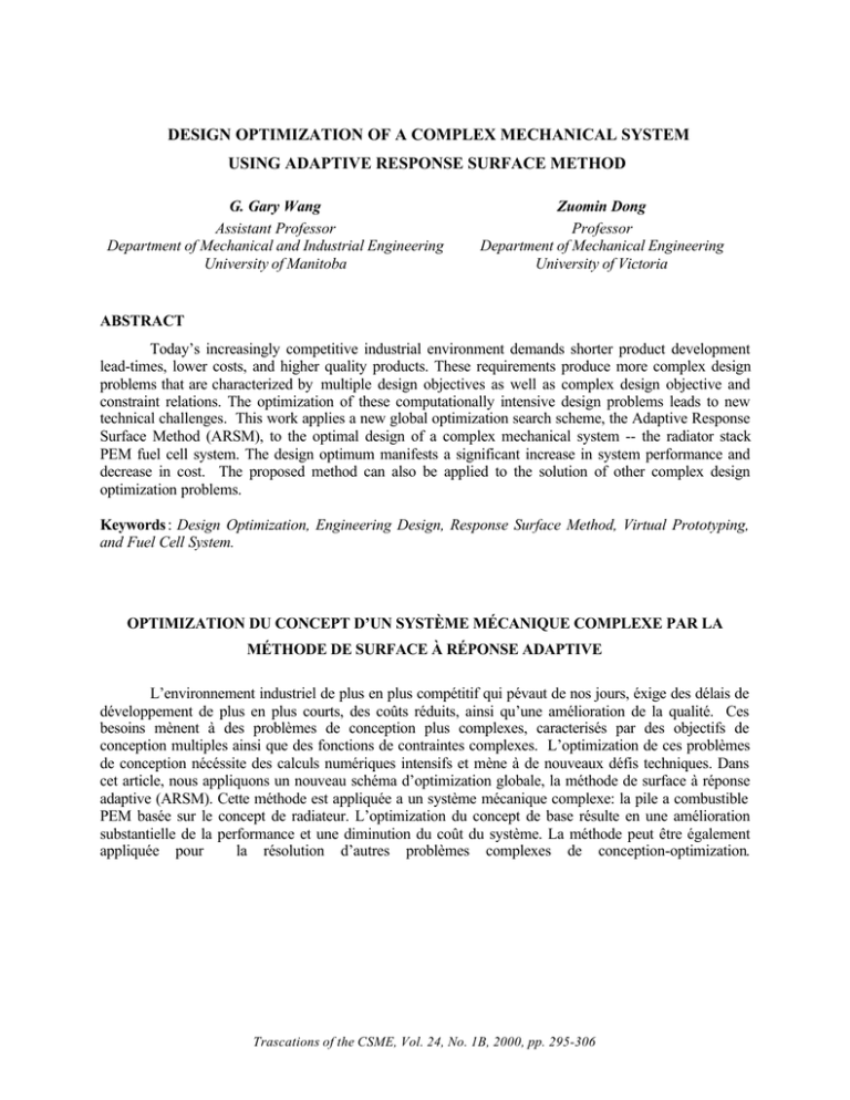 DESIGN OPTIMIZATION OF A COMPLEX MECHANICAL SYSTEM