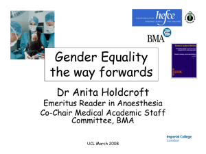 Gender Equality the way forwards Dr Anita Holdcroft Emeritus Reader in Anaesthesia