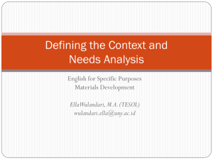 Defining the Context and Needs Analysis English for Specific Purposes Materials Development