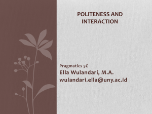 POLITENESS AND INTERACTION Ella Wulandari, M.A.