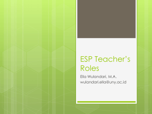 ESP Teacher’s Roles Ella Wulandari, M.A.