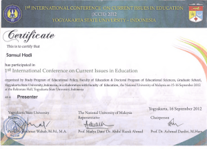 1st INTERNATIONAL CONFERENCE  ON CURRENT ISSUES IN EDUCATION (ICCIE) 2012