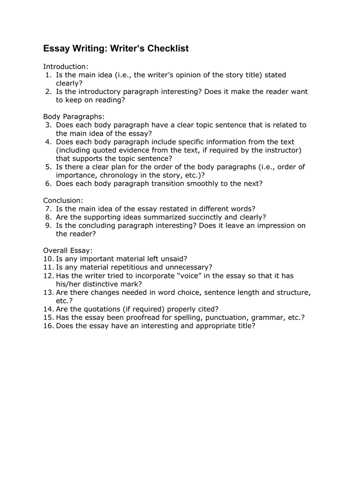 essay writing checklist