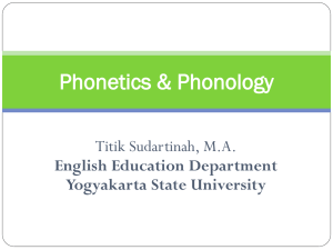 Phonetics &amp; Phonology Titik Sudartinah, M.A. English Education Department Yogyakarta State University