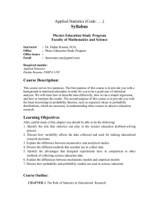Syllabus Applied Statistics (Code: ….) Course Description: